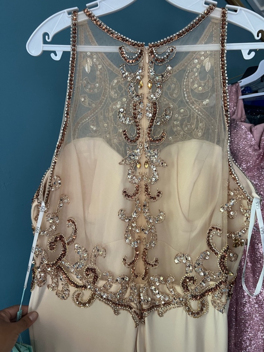 Cream Gown with Gold Embellished Bodice - Picture 5 of 10